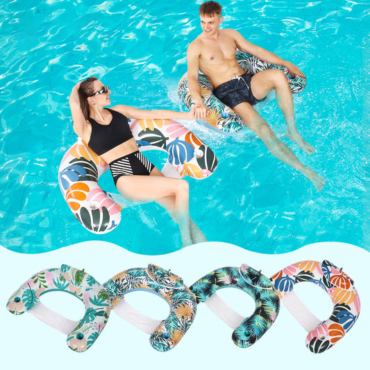 4 Pack Pool Floats Chairs with Cup Holders & Backrest for Summer Swimming Pool Beach