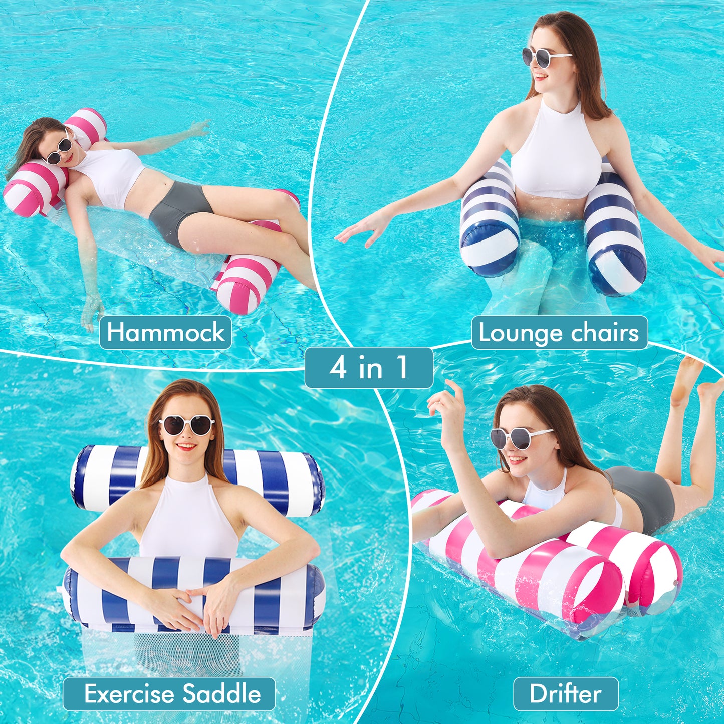 2 Pack 4-in-1 Pool Floats Hammock for Adults