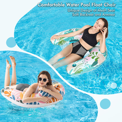 2 Pack Pool Floats Chairs with Cup Holders & Backrest for Summer Pool Parties