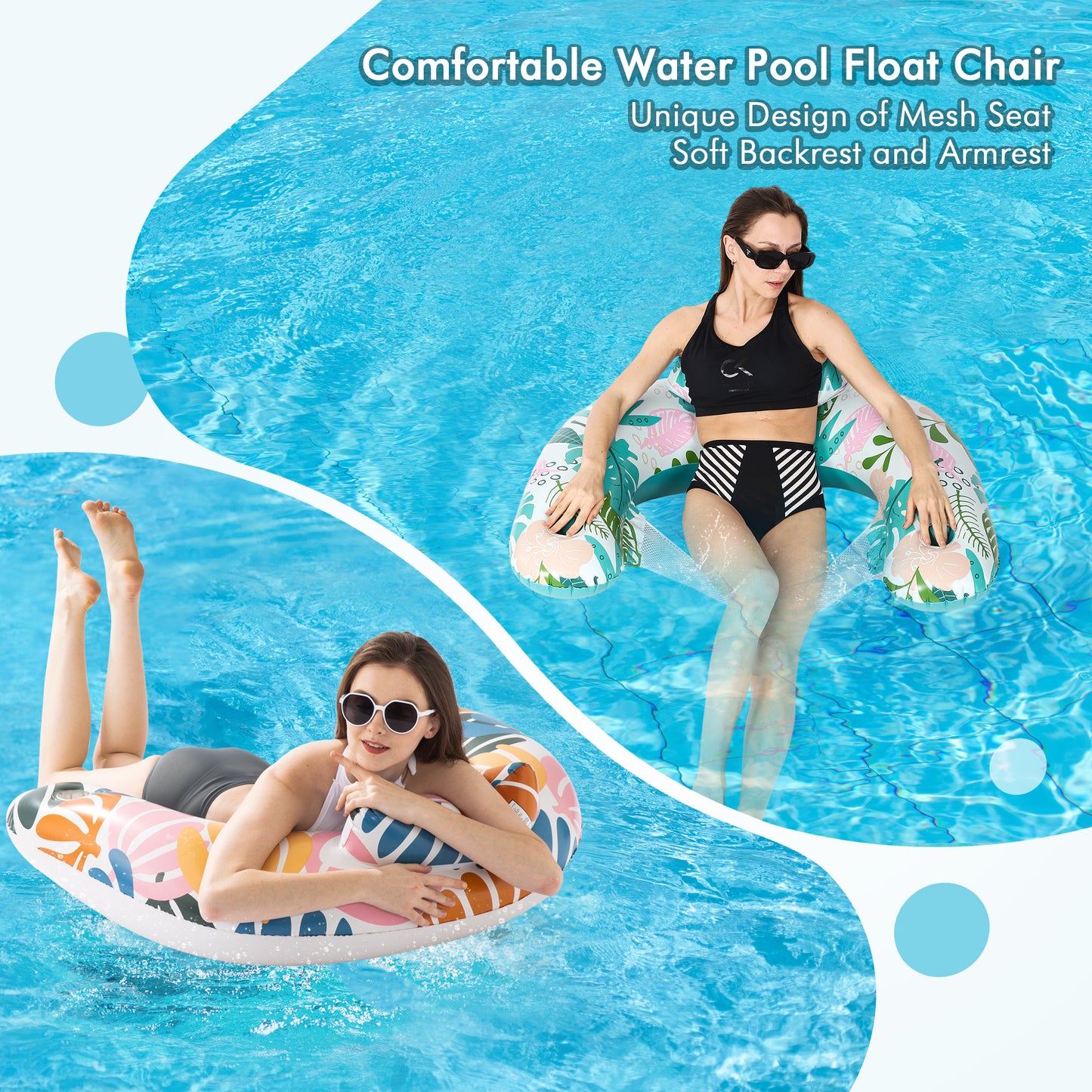 4 Pack Pool Floats Chairs with Cup Holders & Backrest for Summer Swimming Pool Beach