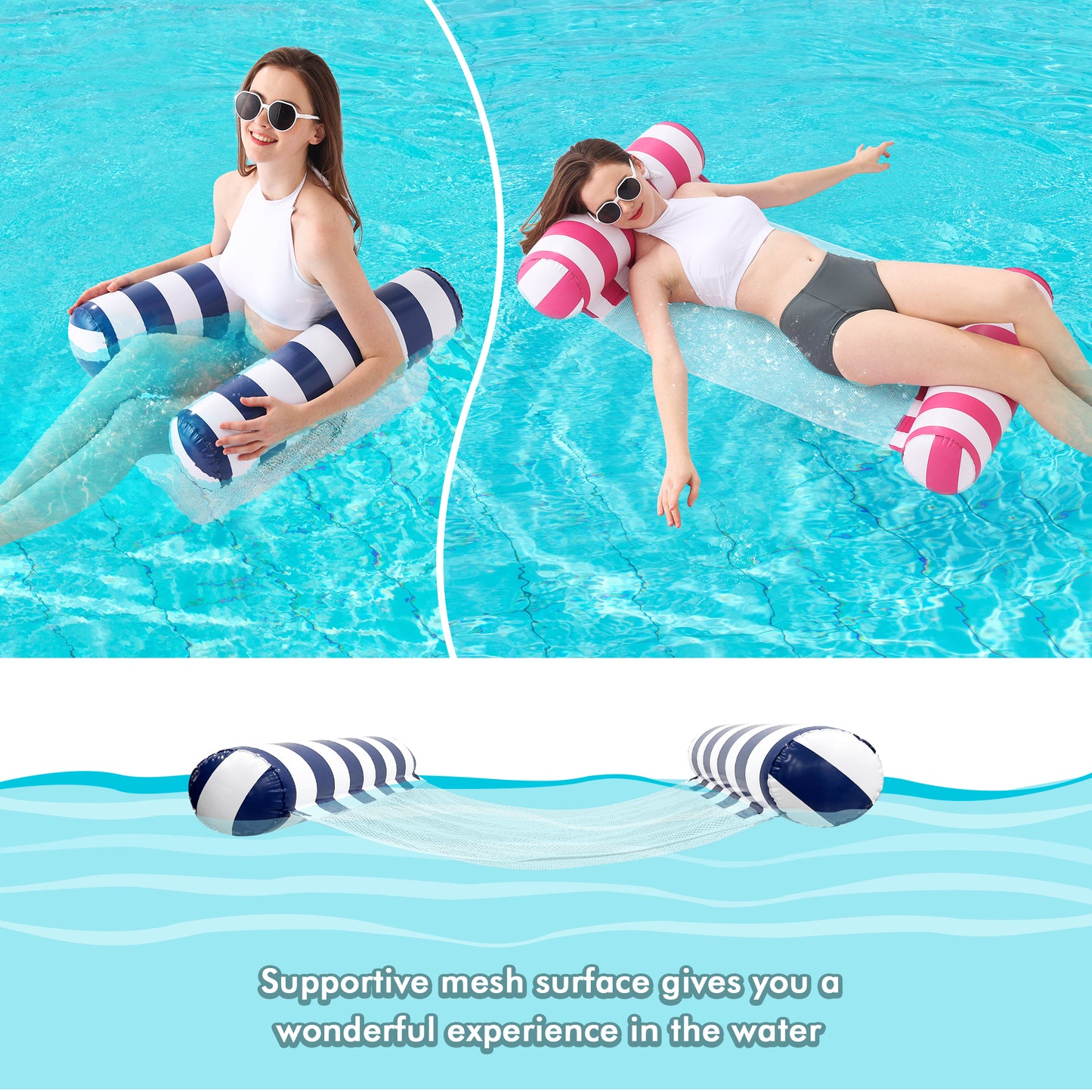 2 Pack 4-in-1 Pool Floats Hammock for Adults