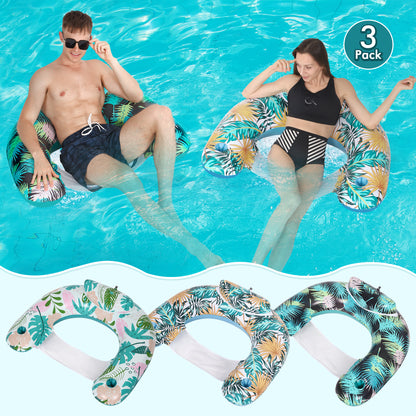 3 Pack Pool Floats Chair with Cup Holder & Backrest for Swmming Pool Beach Summer