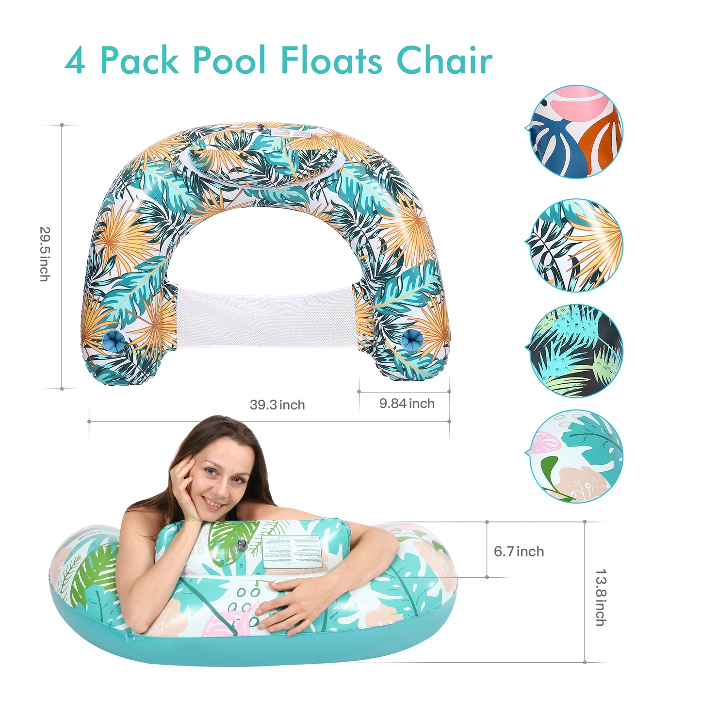 4 Pack Pool Floats Chairs with Cup Holders & Backrest for Summer Swimming Pool Beach