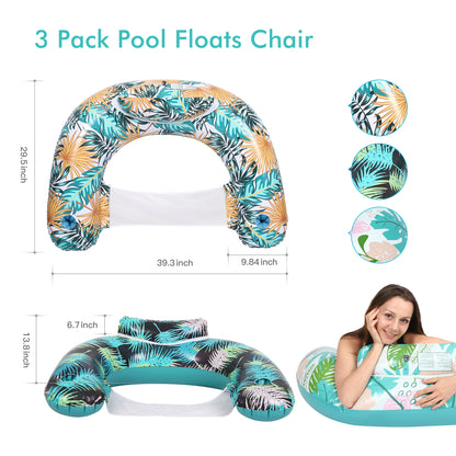 3 Pack Pool Floats Chair with Cup Holder & Backrest for Swmming Pool Beach Summer