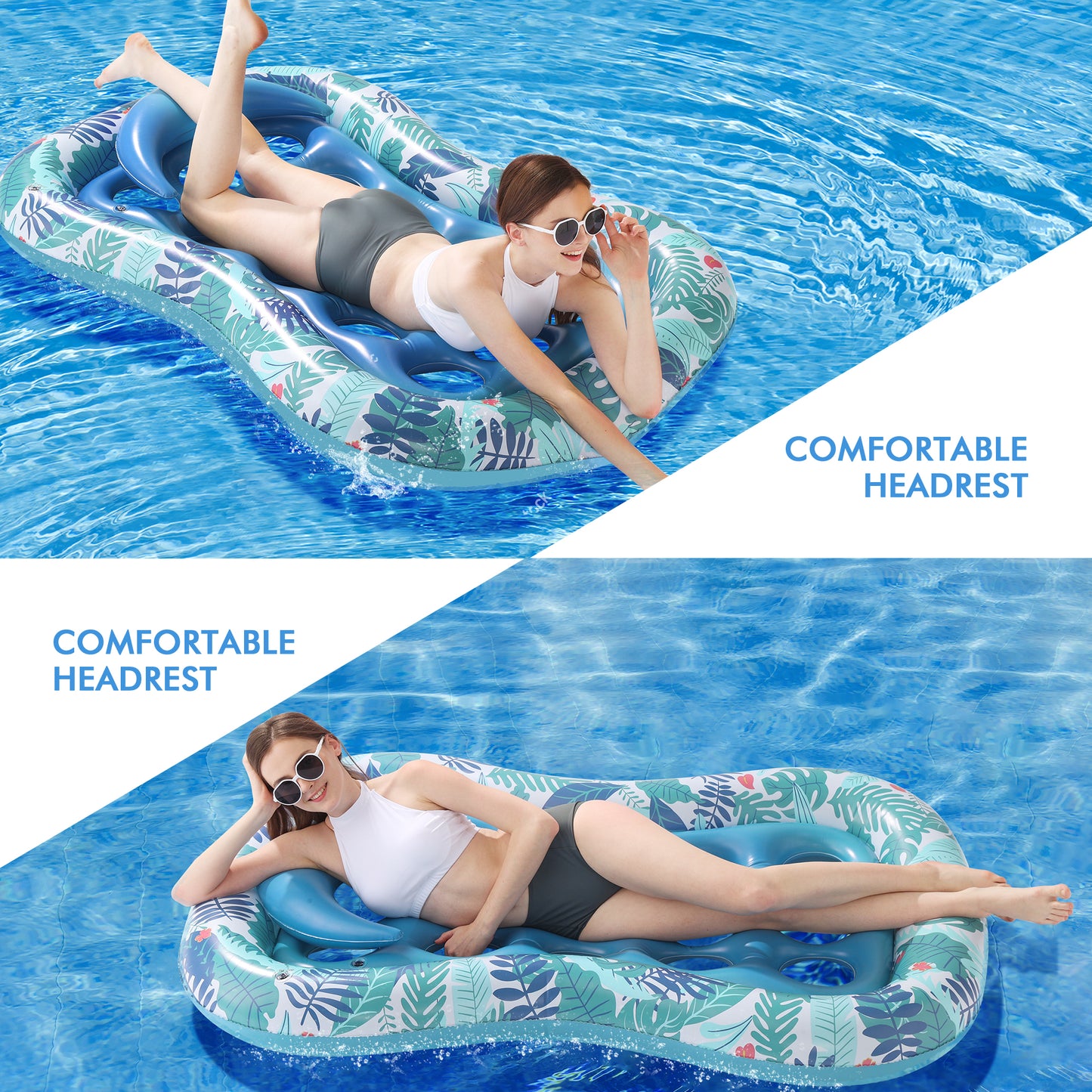 Large Pool Floats Inflatable Pool Lounger with Headrest Water Hammock Pool Rafts and Floats for Swimming Pool