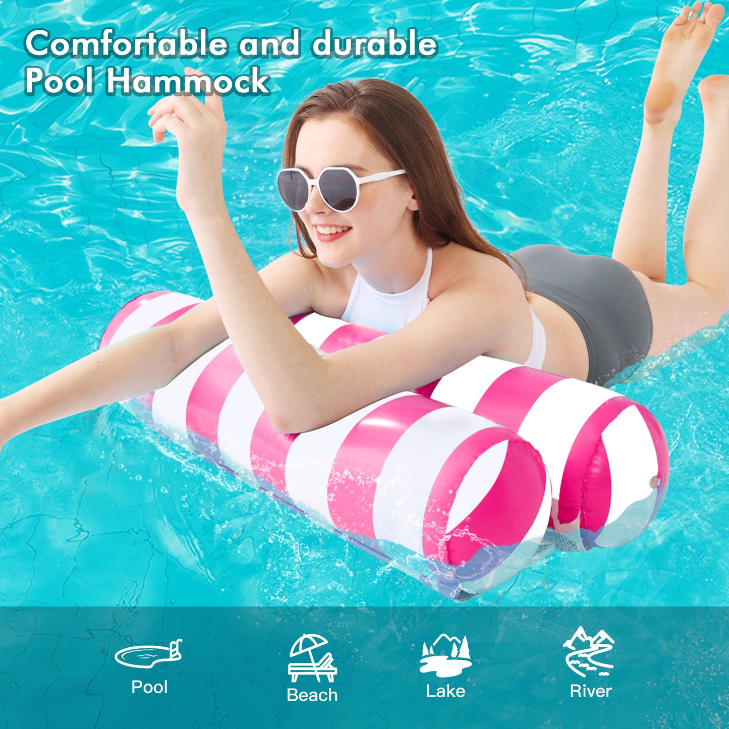 2 Pack 4-in-1 Pool Floats Hammock for Adults