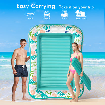 Inflatable Tanning Pool Lounger Float, Stonful 87" x 63" Pool Floats Adult with Pillow & Cup Holder, 4 in 1 Water Filled Inflatable Sun Tan Tub Tanning Bed for Swimming Pool Backyard Beach (Green-XL)