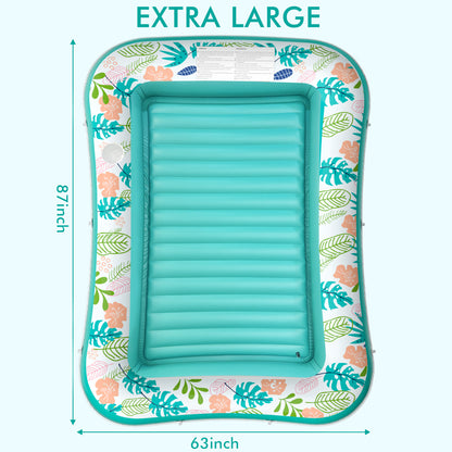 Inflatable Tanning Pool Lounger Float, Stonful 87" x 63" Pool Floats Adult with Pillow & Cup Holder, 4 in 1 Water Filled Inflatable Sun Tan Tub Tanning Bed for Swimming Pool Backyard Beach (Green-XL)