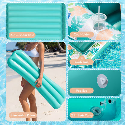 Inflatable Tanning Pool Lounger Float, Stonful 87" x 63" Pool Floats Adult with Pillow & Cup Holder, 4 in 1 Water Filled Inflatable Sun Tan Tub Tanning Bed for Swimming Pool Backyard Beach (Green-XL)